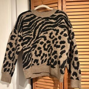 Aqua Black and Tan Mixed Animal Print Sweater medium soft cozy cheetah leopard